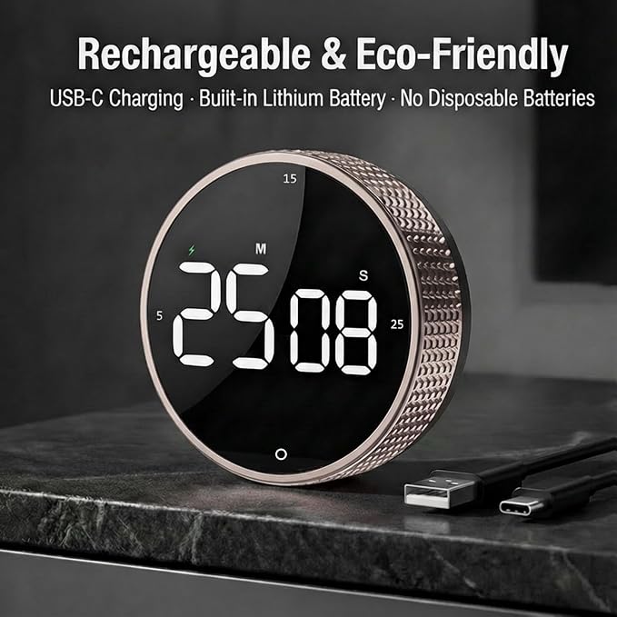 Rechargeable Magnetic Kitchen Timer, LED Countdown/Up Timer, Supports USB-C - Image 2