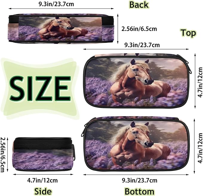 Pardick Pencil Case，Horse Lavender Big Capacity Pencil Pouch Coin Pouch - Image 4
