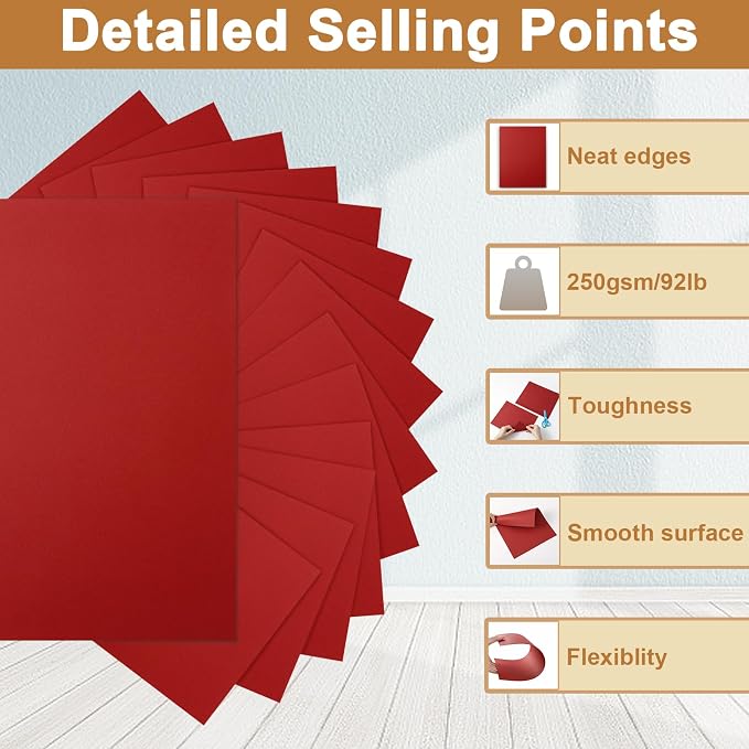 Silunkia 120 Sheets Dark Red Cardstock 8.5 x 11 Craft Paper, 92lb Christmas Red - Image 3