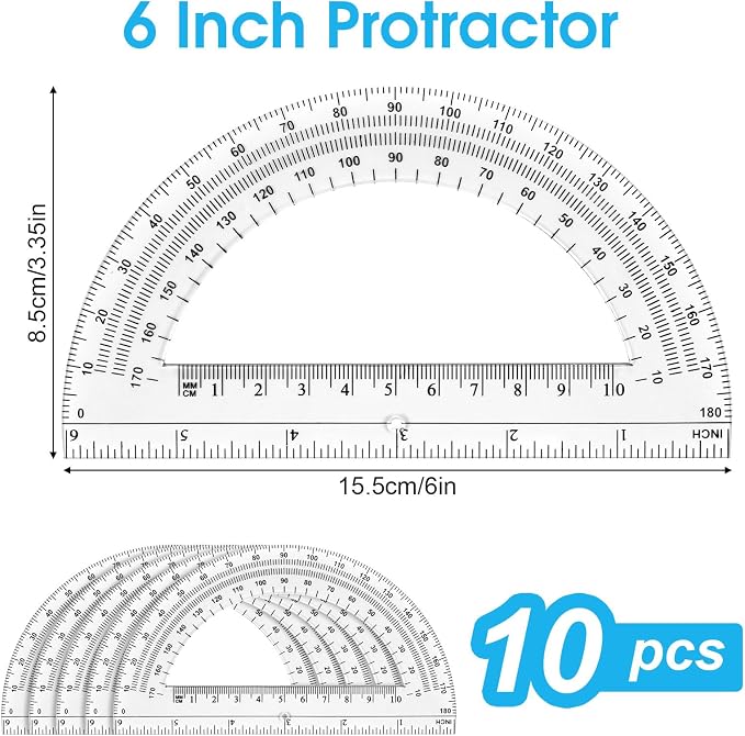 Hoiny 10 Pack Clear Protractor, 6 Inch Plastic Protractors, 180 Degrees - Image 2