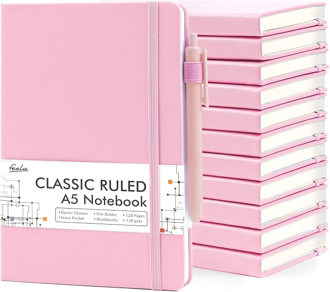 feela 12 Pack Notebooks Journals Bulk, Hardcover Notebook Classic Ruled Lined by feela