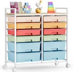 Rolling Storage Cart with 12 Drawers, Wooden Tabletop Utility Cart by TOOLF