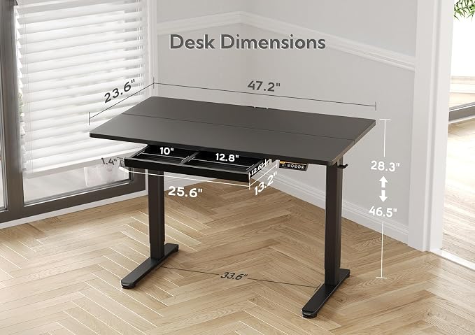 Claiks Standing Desk with Drawers, 48x24 Inch Electric Stand Up Desk, - Image 3