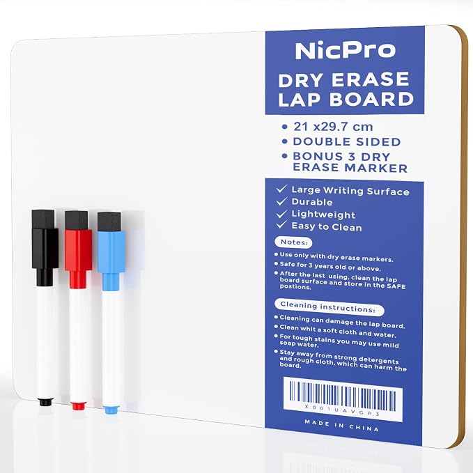 Nicpro 9 x 12 inches Lapboard Small Dry Erase Lap Board Double Sided by Nicpro