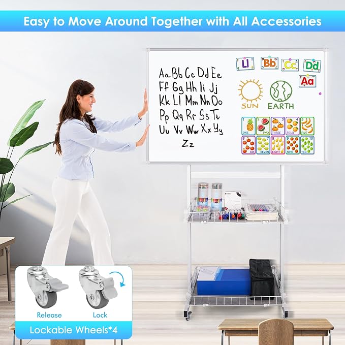 maxtek Rolling Whiteboard, 48x32 Large Magnetic White Board - Image 4