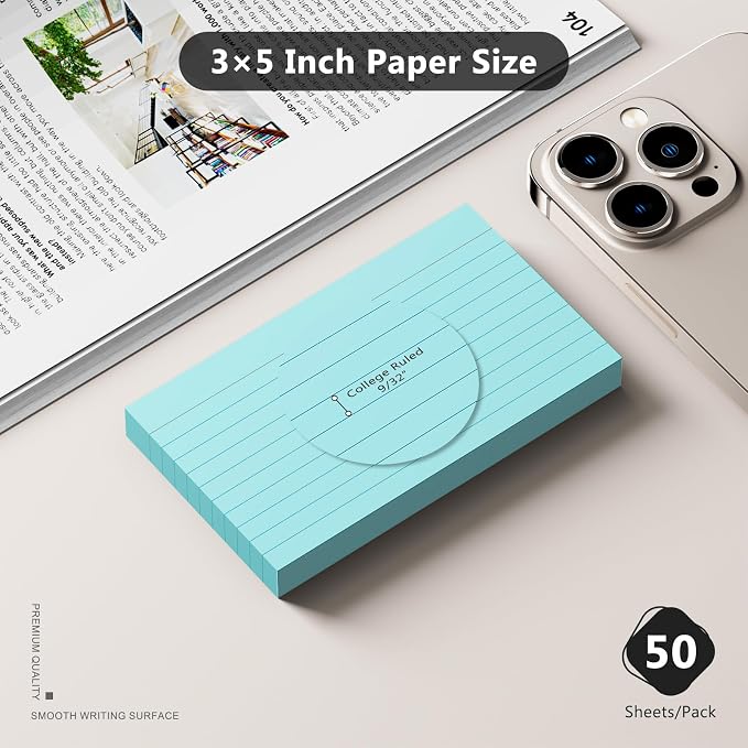 250 Count Index Cards 3 x 5 Inch, Heavyweight Blue Lined Note Cards Portable - Image 2