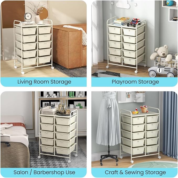 LDAILY 10 Drawer Rolling Cart, Storage Cart Organizer on Wheels, Drawer Cart - Image 9