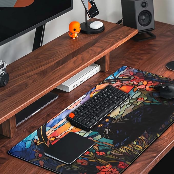 Black Cat Desk Mat Vintage Sunset Desk Mouse Keyboard Pad, XXL Large Mouse Pad - Image 5