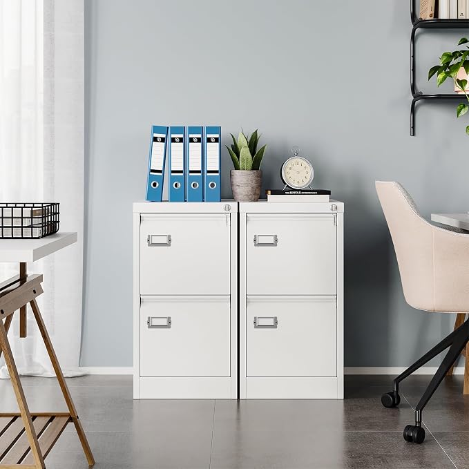 MIIIKO White 2 Drawer File Cabinet, Vertical Filing Cabinet - Image 6