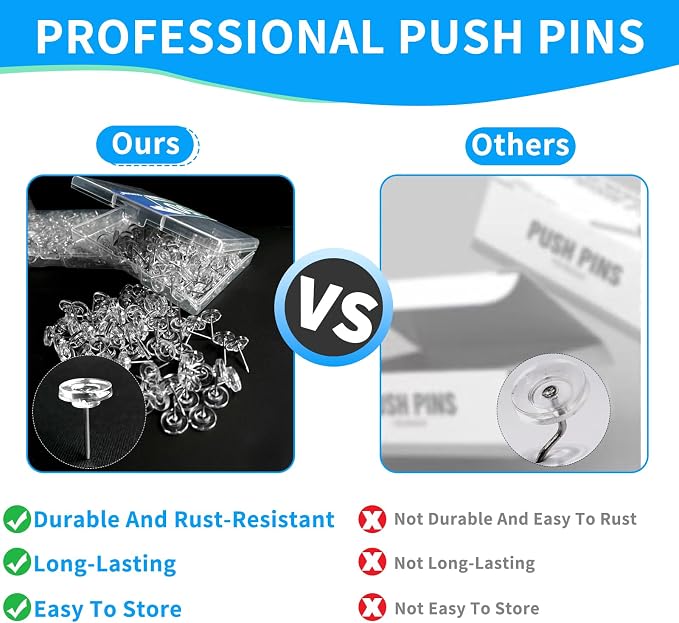 150 PCS Clear Push Pins Tacks Count in Reusable Box - Image 4