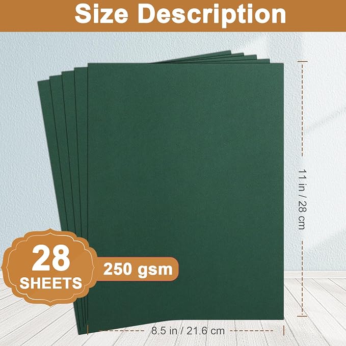 Silunkia 28 Sheets Dark Green Cardstock 8.5 x 11 Craft Paper, 92lb Heavyweight - Image 2