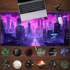 Cyberpunk Neon Purple City Gaming Desk Mouse Pad XL Pink Extended Mouse Pad - Image 2