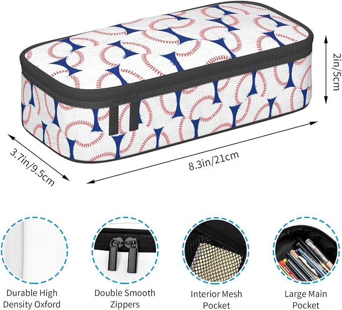Baseball Blue White Ball Pencil Case Big Capacity Storage Pencil Pouch - Image 6