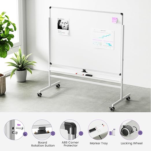 VUSIGN Rolling Dry Erase Board, 48 x 36 Inches Double-Side White Board on Wheels - Image 6