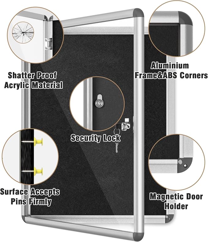 Mifuro 26"x20" Enclosed Bulletin Board, Lockable Weather-Resistant Aluminum - Image 3