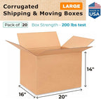 Large Shipping & Moving Boxes 20"L x 16"W x 14"H - Image 2