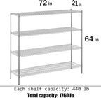 Regal Altair 21" Deep x 72" Wide x 64" Height Wire Shelving Kit | 4-Tier | NSF - Image 3
