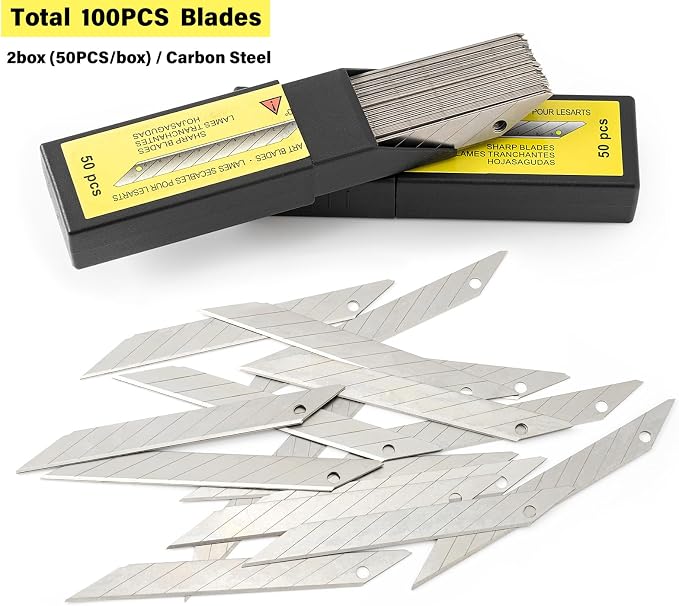 Gomake 100pcs Knife Replacement Blades, 30 Degree Carbon Steel 9mm Snap Off - Image 2