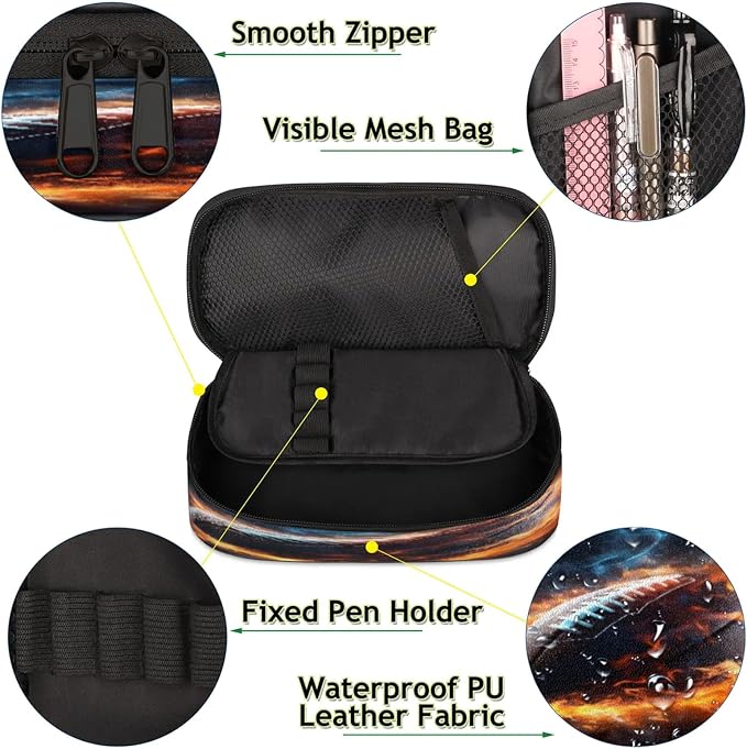 Pardick American Football Fire Pencil Case，Big Capacity Pencil Pouch Coin Pouch - Image 5