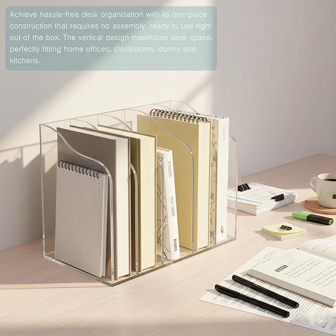 Acrylic Desk Organizer 5 Vertical Compartments Office Organization Clear - Image 7
