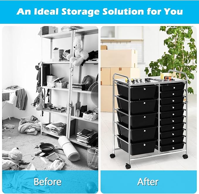 LDAILY 15 Drawer Rolling Storage Cart, Rolling Cart - Image 4