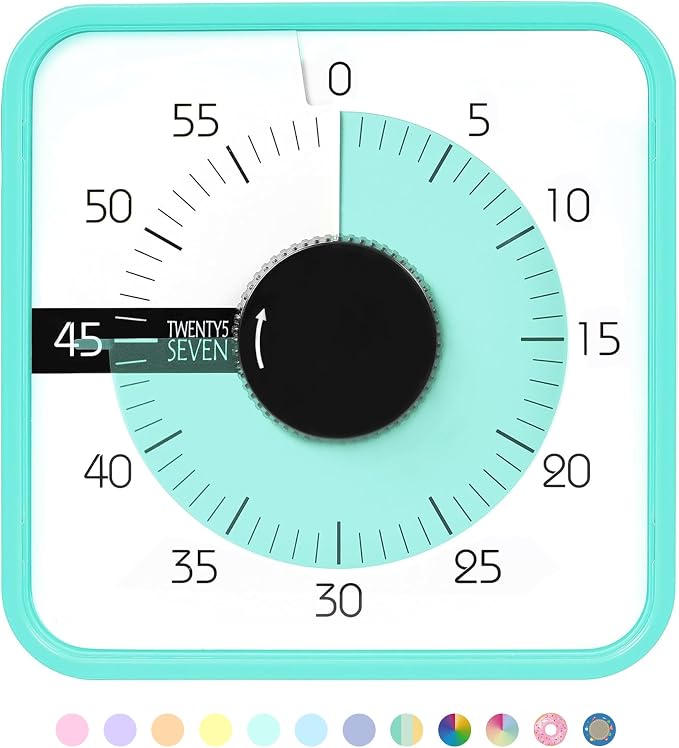 TWENTY5 SEVEN Countdown Timer 7.5 inch; 60 Minute 1 Hour Visual Timer – by TWENTY5SEVEN