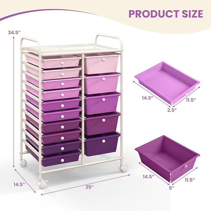 LDAILY 15 Drawer Rolling Storage Cart, Rolling Cart - Image 3