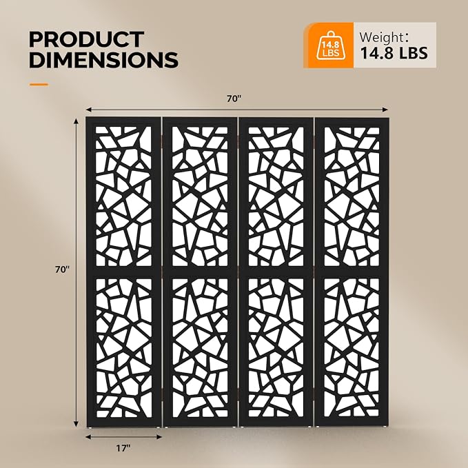 VINGLI 70'' H Room Divider, Non-Woven Fabric Privacy Screen, Indoor Partition - Image 3