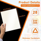 28 Sheets Cream Shimmer Cardstock 8.5 x 11 Ivory Paper, 92lb Premium Off White - Image 2