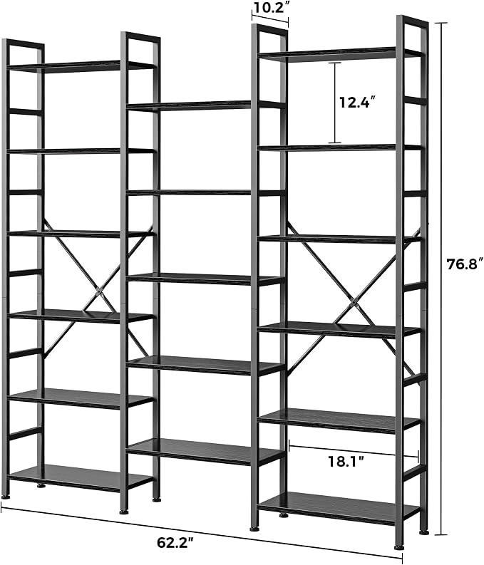 SUPERJARE Triple 6 Tier Bookshelf, Bookcase - Image 3