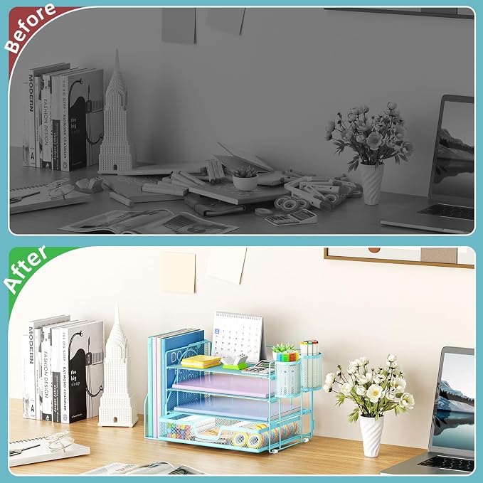 Marbrasse Desk Organizer and Accessories，4-Tier Paper Letter Tray Organizer - Image 2