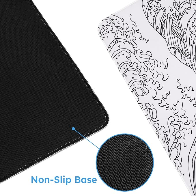 iCasso White Mouse Pad, Extended Gaming Mouse Pad, Large Stable Rubber Base - Image 3