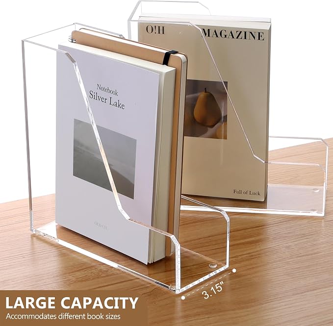 SANRUI 2 Pack Acrylic Magazine File Holder, Vertical File Sorter Holders Desk - Image 4