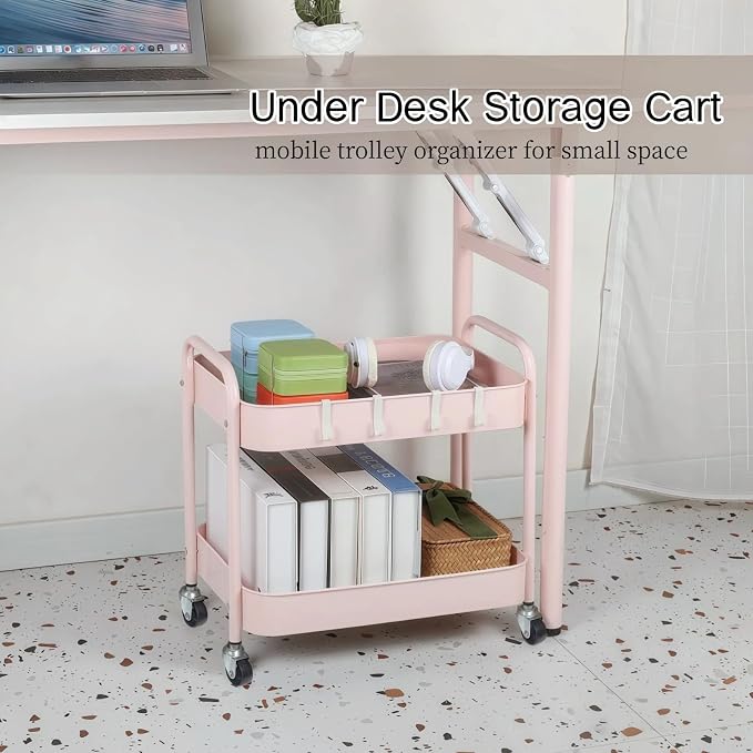 Ufriandz Pink 2 Tier Rolling Cart Metal - Image 2