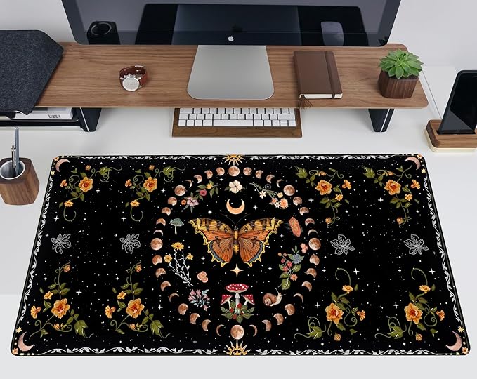 Moth Desk Pad Mushroom Phase Moon Phase Desk Mat, Boho Flowers and Leaves - Image 5