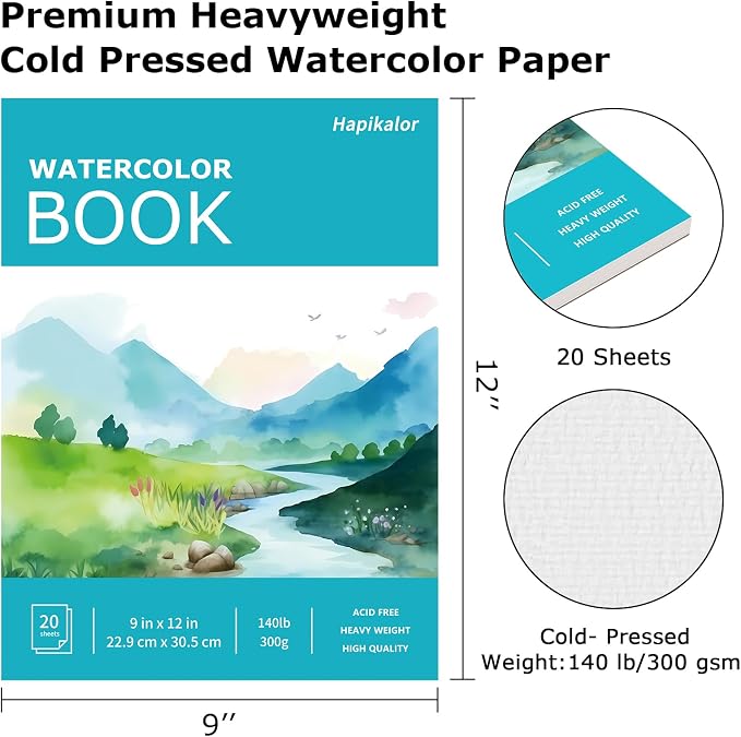 Hapikalor 2-Pack 9"x12"Watercolor Paper Pad, Bulk School Supplies - Image 2