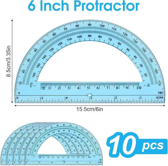Hoiny 10 Pack Clear Protractor, 6 Inch Plastic Protractors, 180 Degrees - Image 2