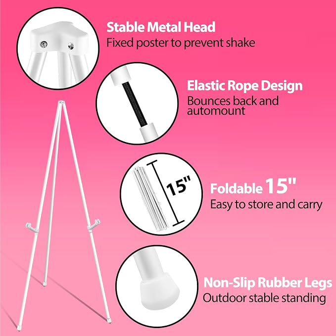 VAIIGO 63" White Easel Stand for Wedding Sign Poster Display Easel Folding Art - Image 5