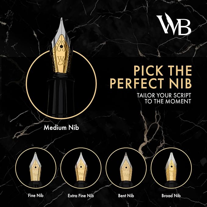 Wordsworth & Black Fountain Pen Set, Bent Nib, Includes 24 Pack Ink Cartridges - Image 4