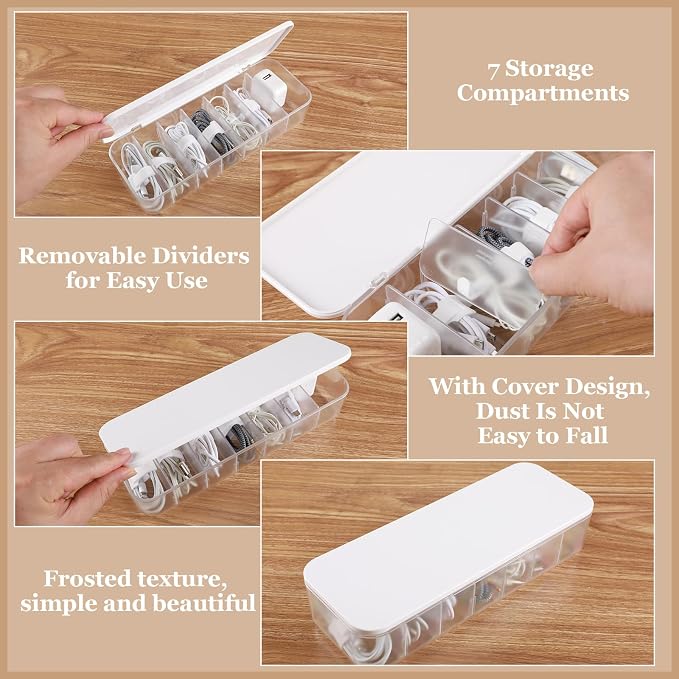 Cable Organizer Box with Lid, 7 Compartments Charger Organizer - Image 4