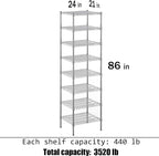 Regal Altair 21" Deep x 24" Wide x 86" Height Wire Shelving Kit | 8-Tier | NSF - Image 3