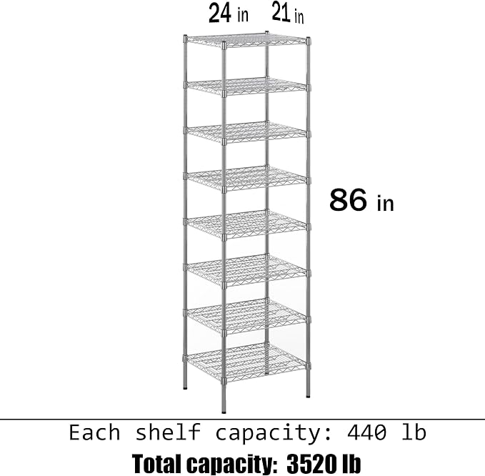 Regal Altair 21" Deep x 24" Wide x 86" Height Wire Shelving Kit | 8-Tier | NSF - Image 3