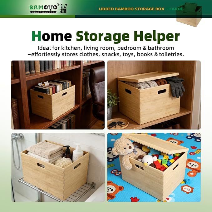 BAMOTTO Lidded Bamboo Storage Bins & Box/Cube/Basket, Home Kitchen and Office - Image 4