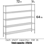 Regal Altair 14" Deep x 72" Wide x 64" Height Wire Shelving Kit | 5-Tier | NSF - Image 3
