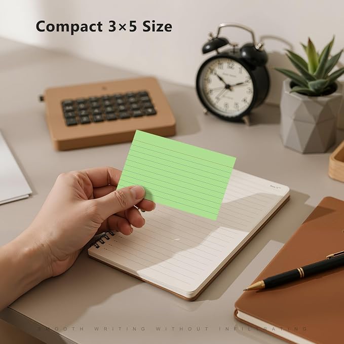 250 Count Index Cards 3 x 5 Inch, Heavyweight Green Lined Note Cards Portable - Image 4