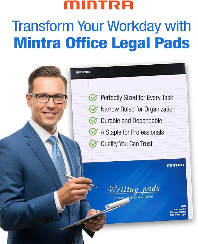 Mintra Office Legal Writing Pads – White Narrow Ruled Paper - Image 3
