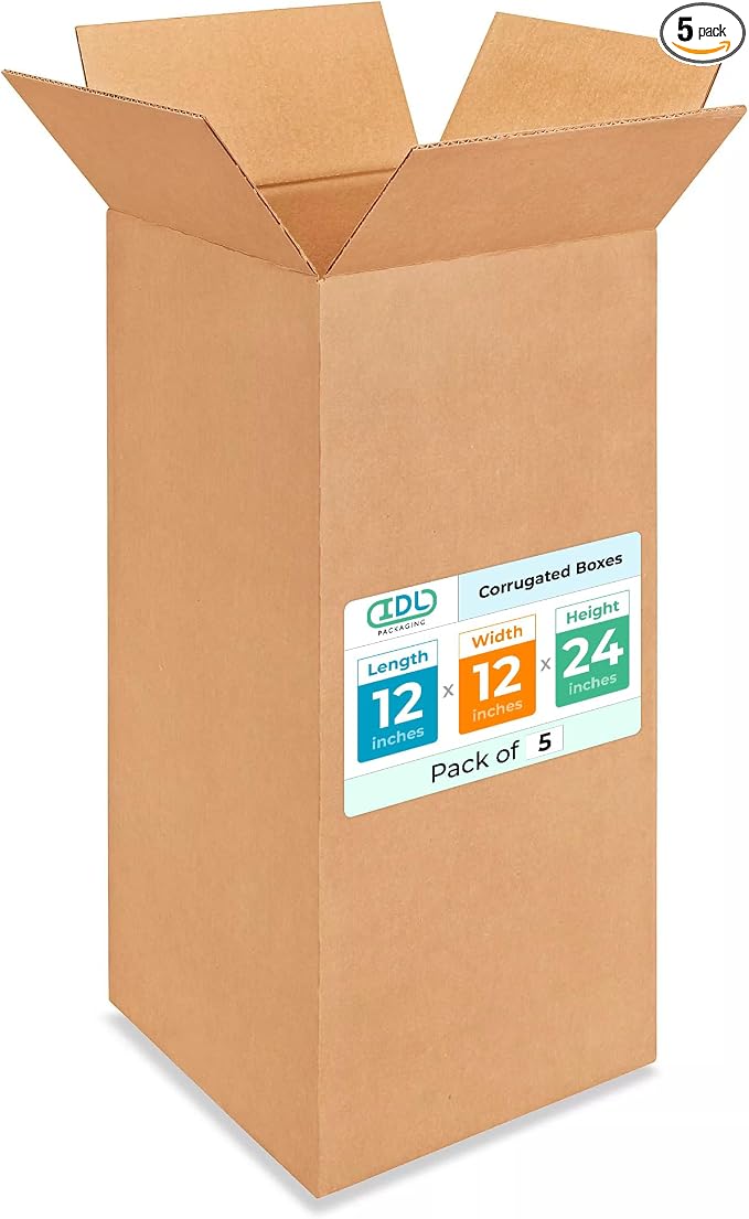 Tall Moving & Shipping Boxes 12 x 12 x 24 inches by IDLPackaging