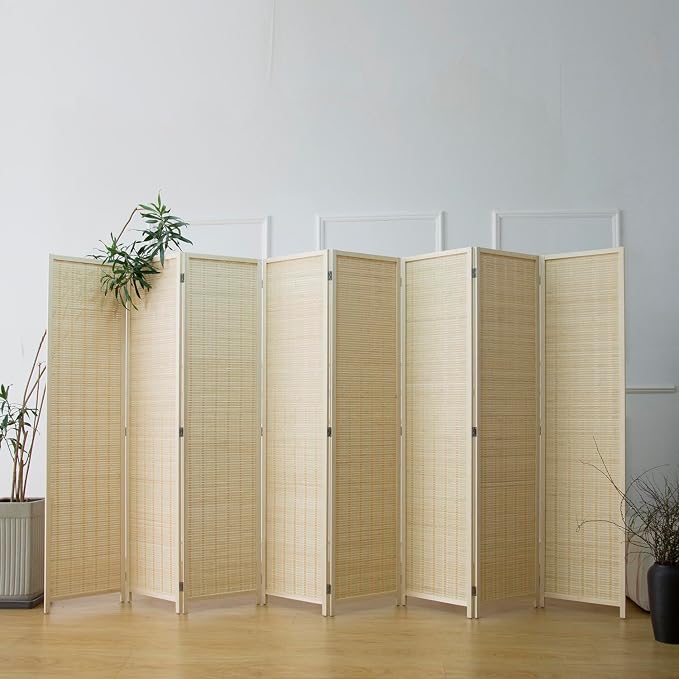 Furnnylane 8 Panel Room Divider and Folding Panel Screen, Bamboo Panel Divider - Image 2