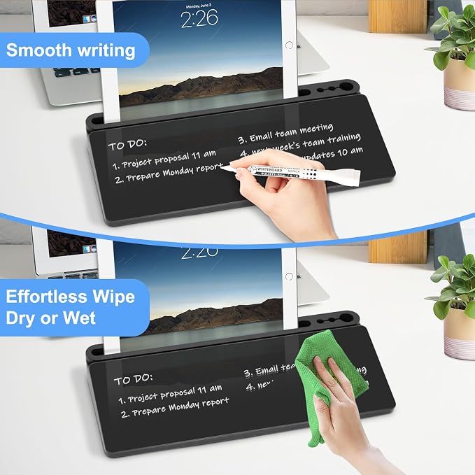 Desktop Glass Whiteboard with Storage, Desk Board with Computer Keyboard Stand - Image 5