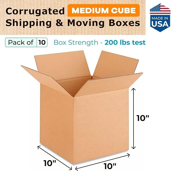 Medium Cube Moving & Shipping Boxes 10x10x10 inches - Image 2